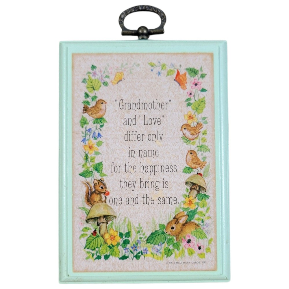 Plaque Grandmother Love Green Vintage 1979 Woodland Animal Gift Grandma Hallmark